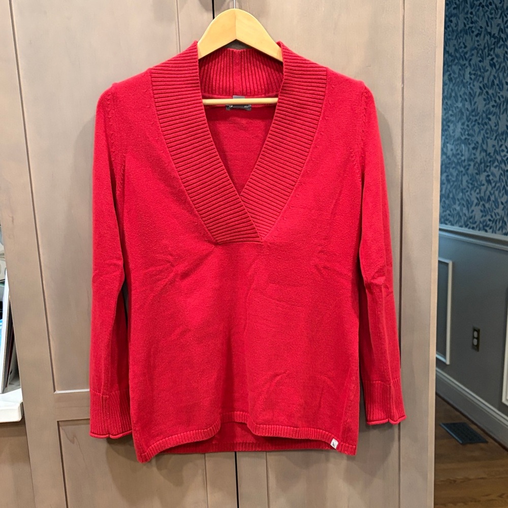 Eddie Bauer Red V-Neck Knit Sweater